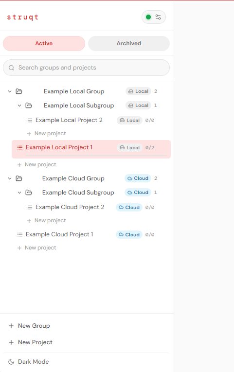 Groups & projects sidebar